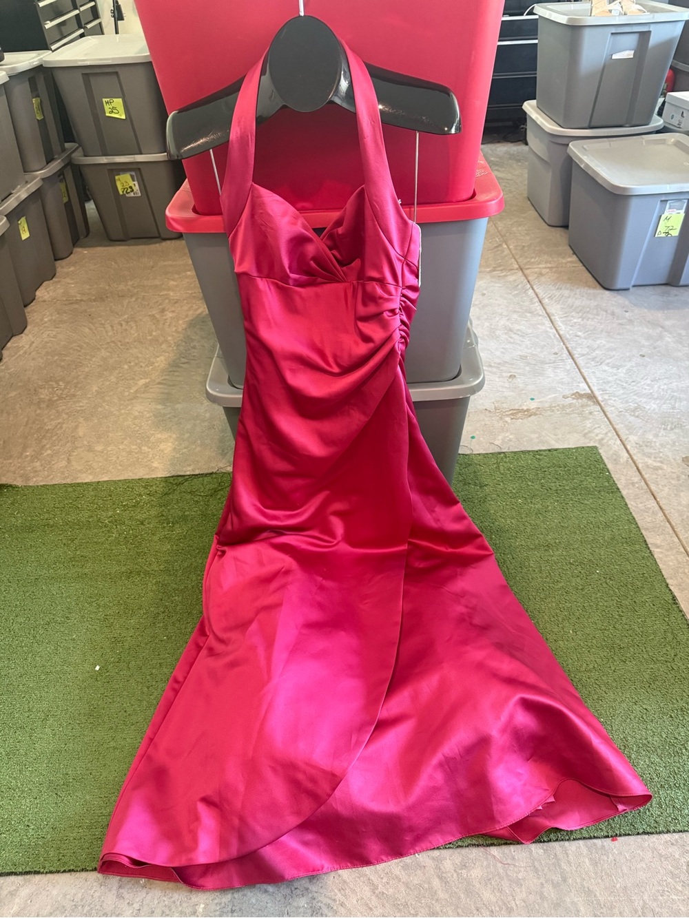 Hot Pink Satin Halter Evening Dress p34